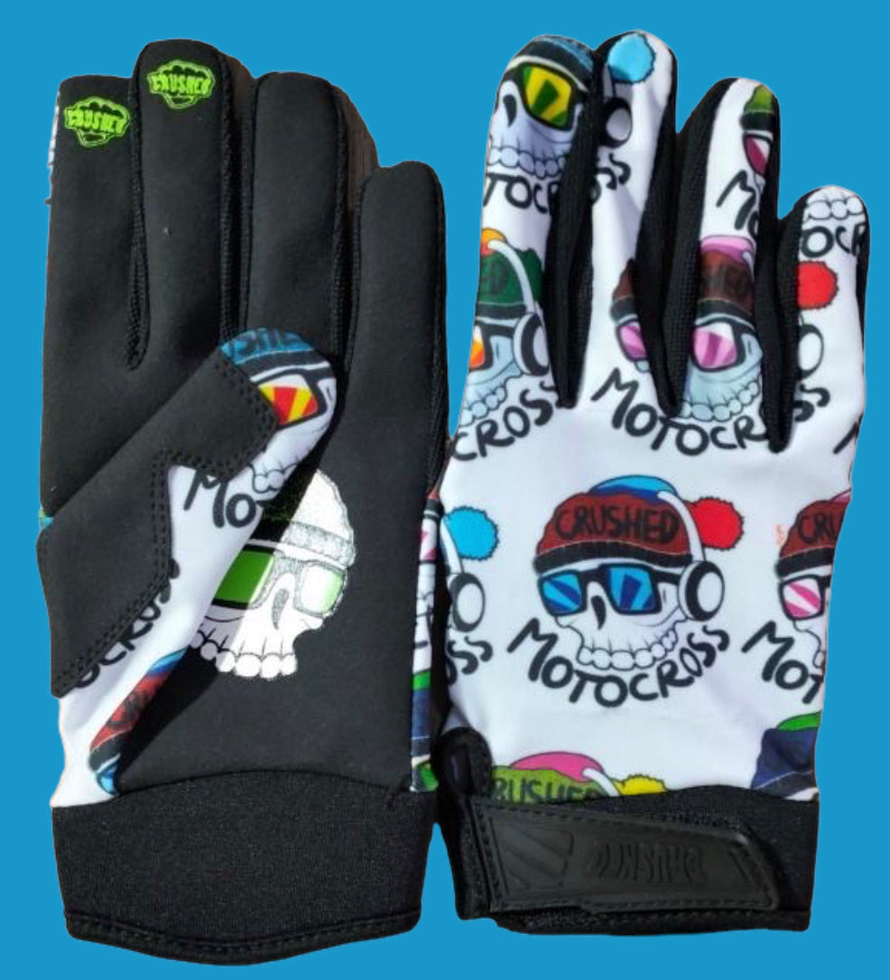 Skully White Crushed Gloves