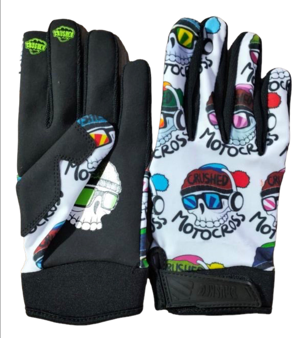 Skully White Crushed Gloves