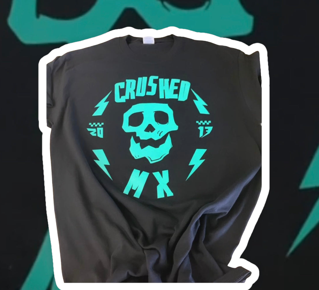 Black and Mint Crushed Skull Tee Shirt