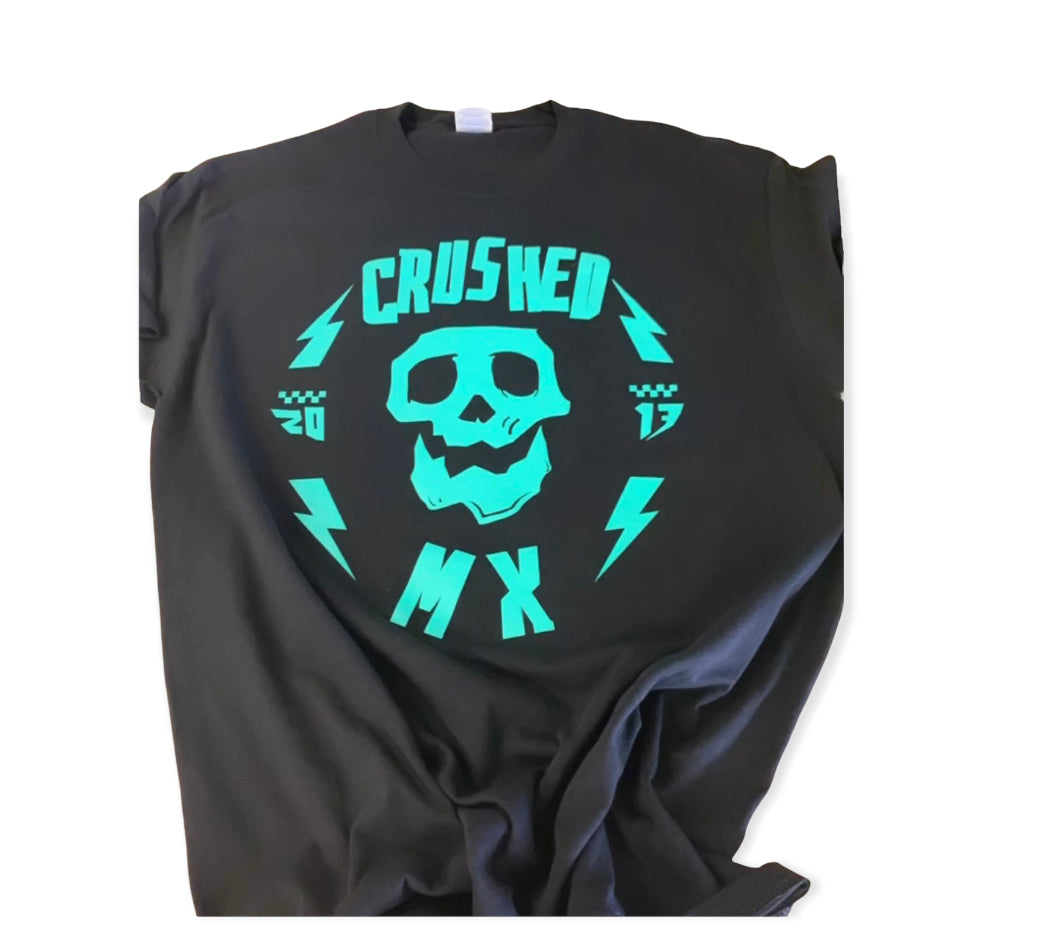 Black and Mint Crushed Skull Tee Shirt