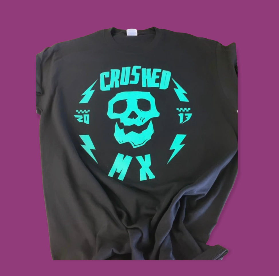 Black and Mint Crushed Skull Tee Shirt