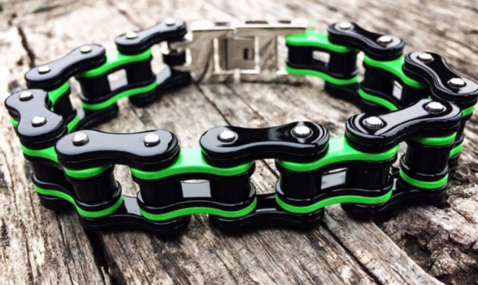 Neon Green motorcycle chain link bracelet