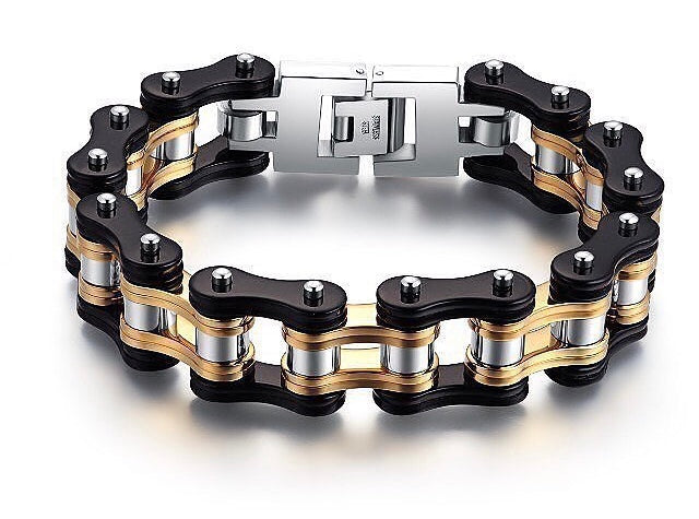 Gold and Black motorcycle chain link bracelet