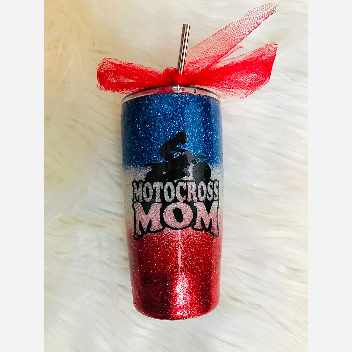 Moto Mom Tumbler Red White and Blue