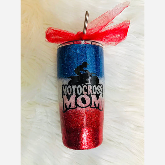 Moto Mom Tumbler Red White and Blue