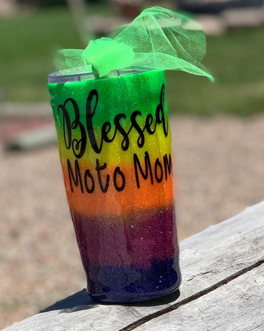 Blessed Moto Mom Tumbler Colorful