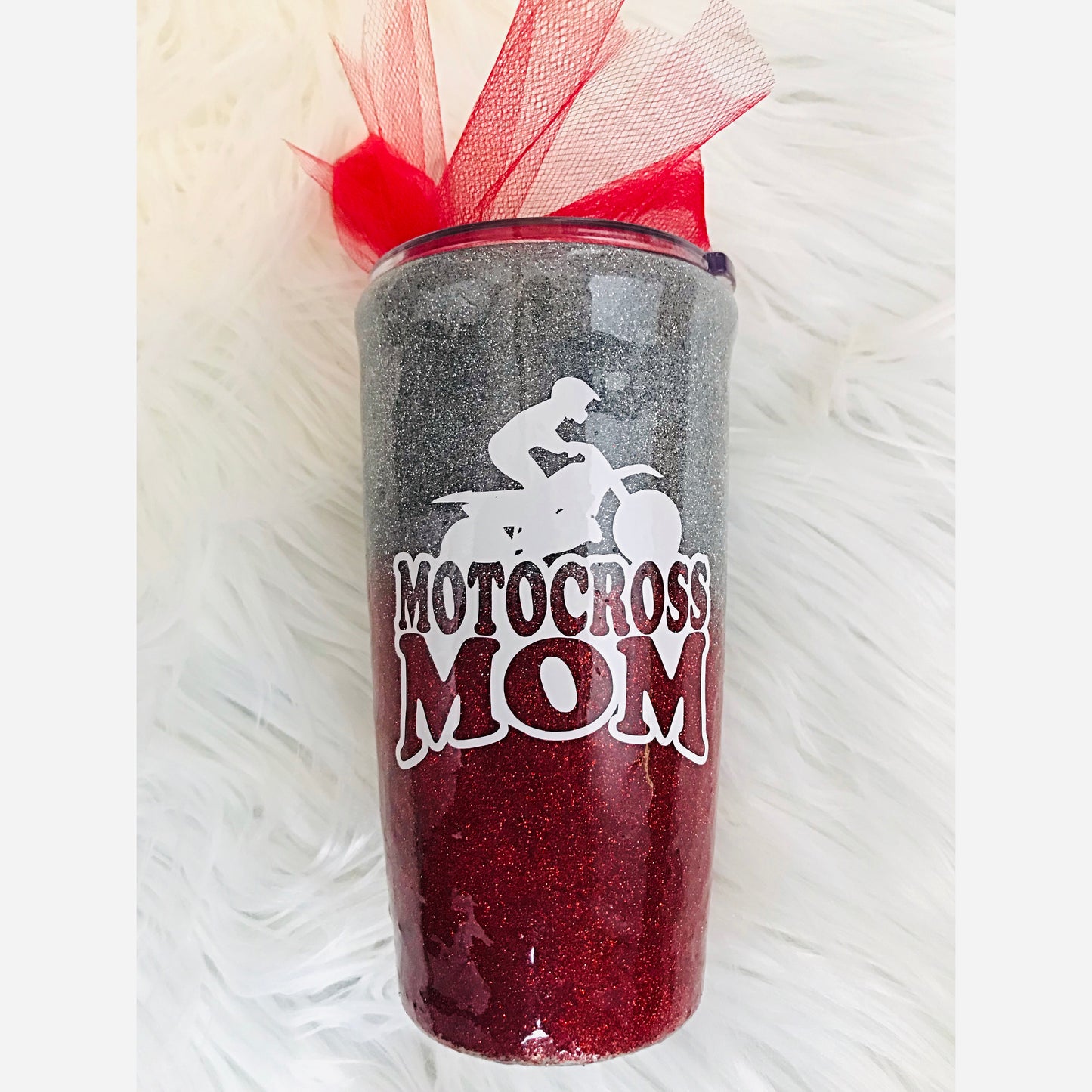 Moto Mom Tumbler Silver and Red